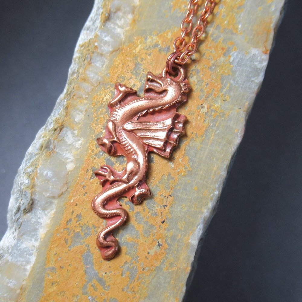 Copper Dragon Pendant, Hand Cast Solid Copper